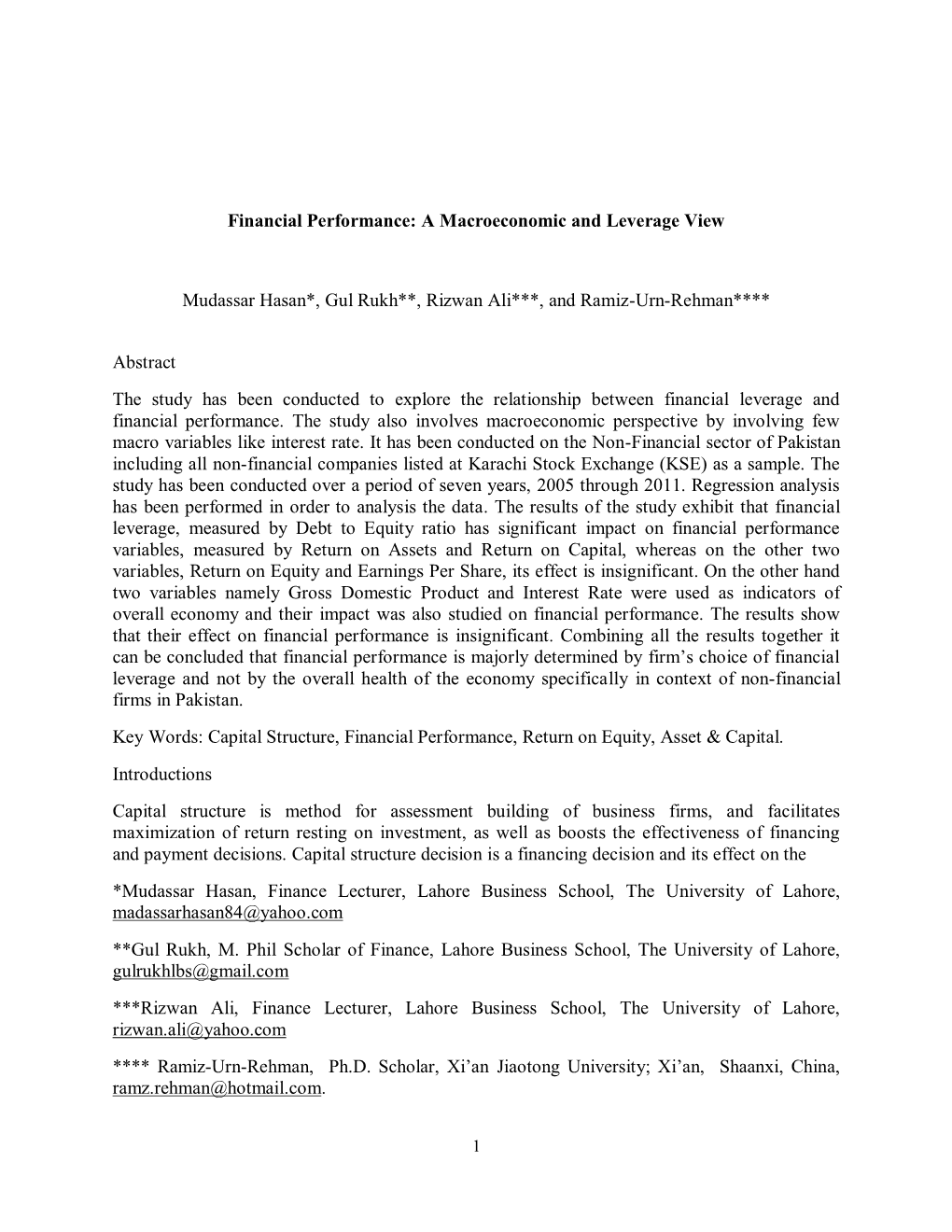 Financial Performance: a Macroeconomic and Leverage View