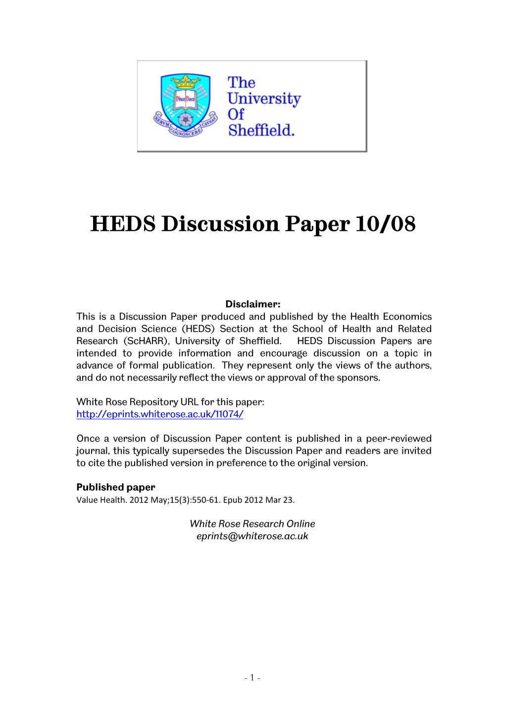 HEDS Discussion Paper 10/08