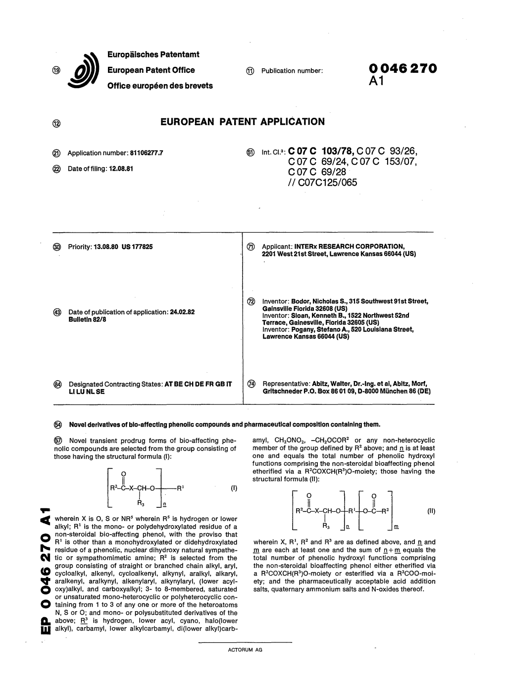 Novel Derivatives of Bio-Affecting Phenolic Compounds and Pharmaceutical Composition Containing Them