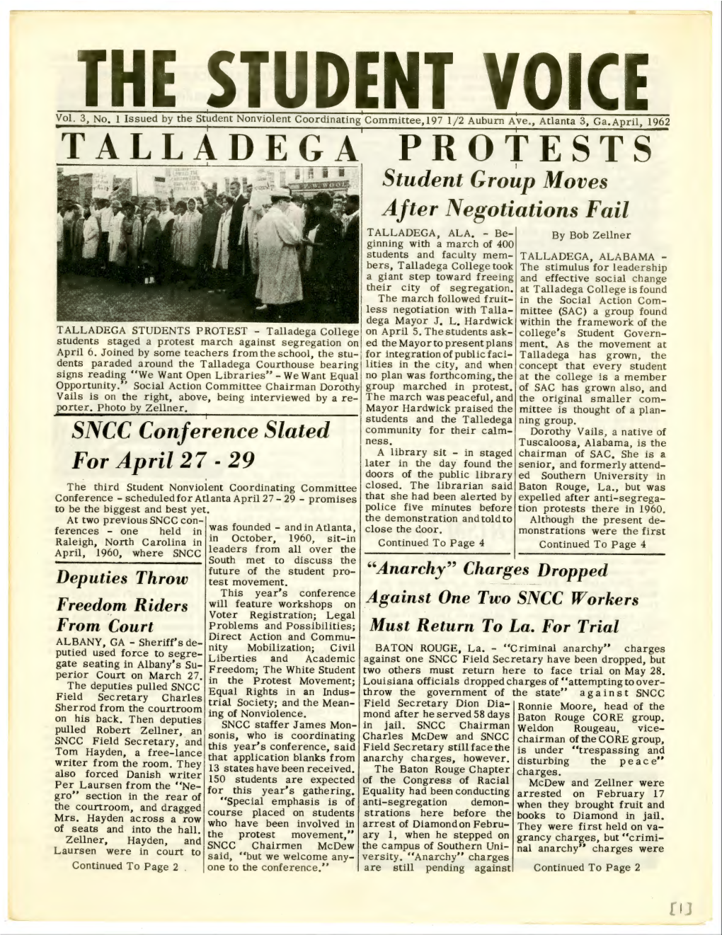 The Student Voice, SNCC Newsletter, 1962-1963