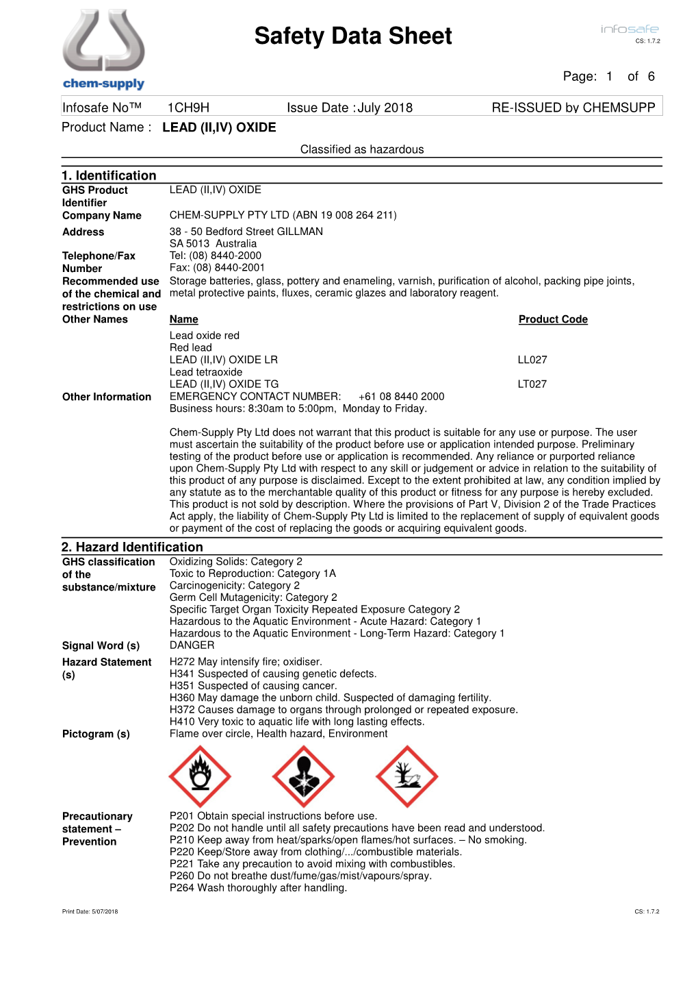 Safety Data Sheet CS: 1.7.2