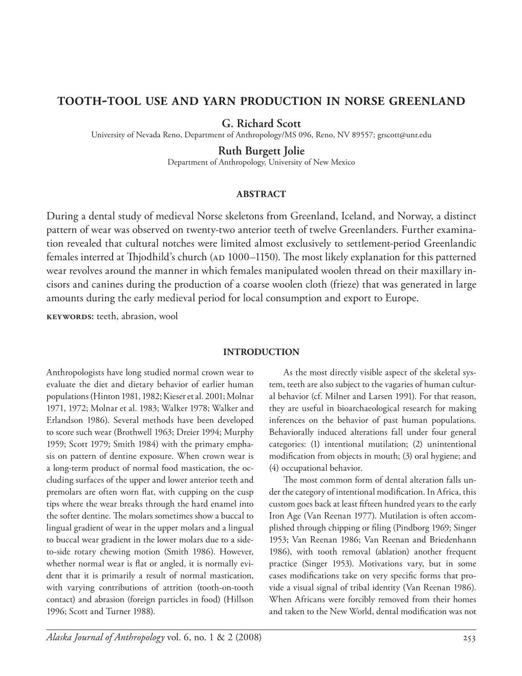 Tooth-Tool Use and Yarn Production in Norse Greenland