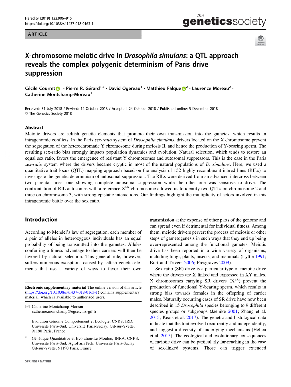 X-Chromosome Meiotic Drive in Drosophila Simulans: a QTL Approach Reveals the Complex Polygenic Determinism of Paris Drive Suppression