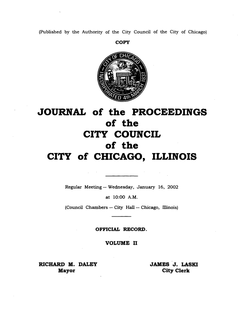 JOURNAL of the PROCEEDINGS of the CITY COUNCIL of the CITY of CHICAGO, ILLINOIS