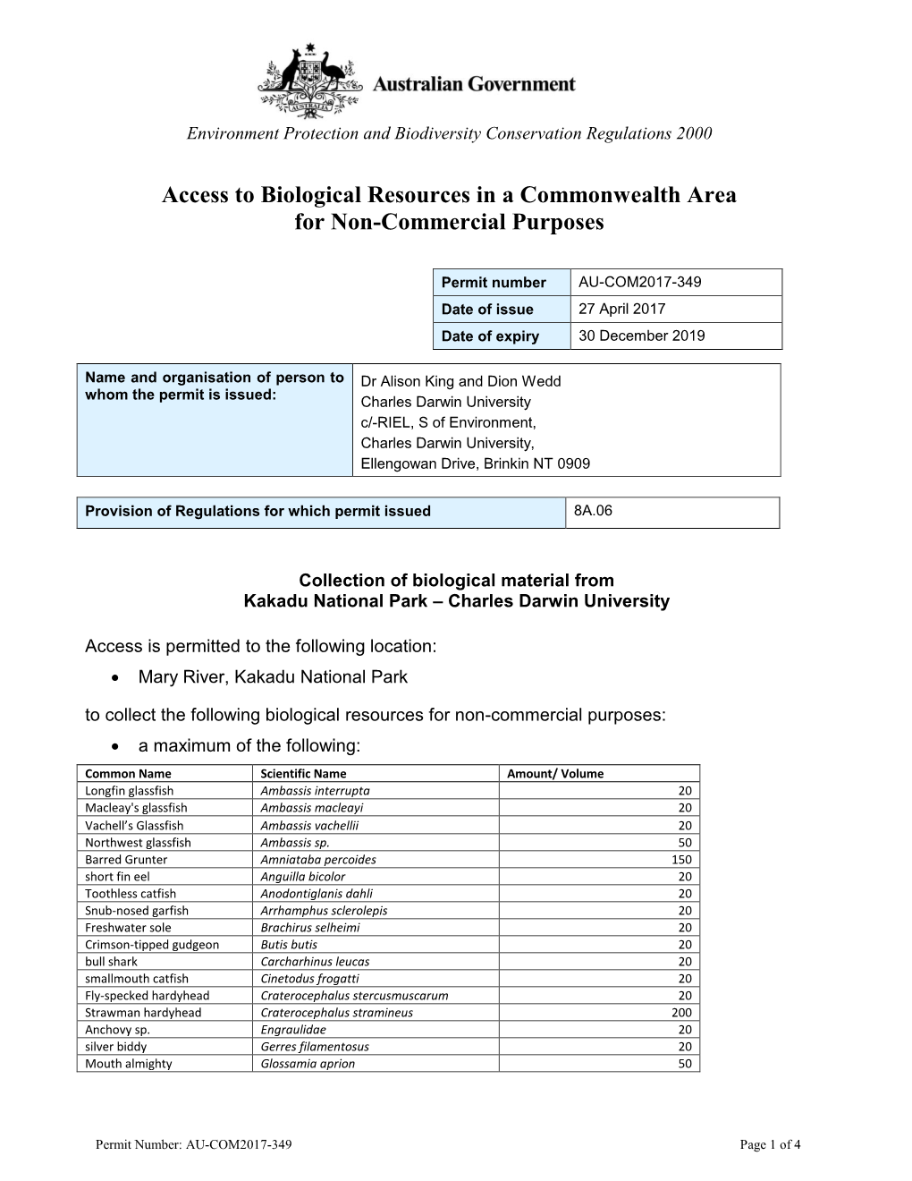 AU-COM2017-349 Date of Issue 27 April 2017 Date of Expiry 30 December 2019