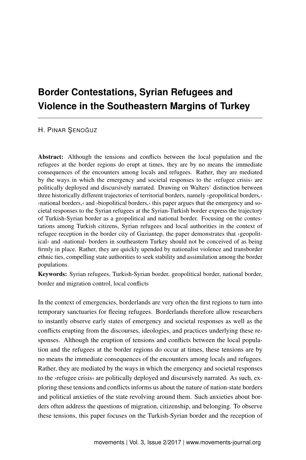 Border Contestations, Syrian Refugees and Violence in the Southeastern Margins of Turkey