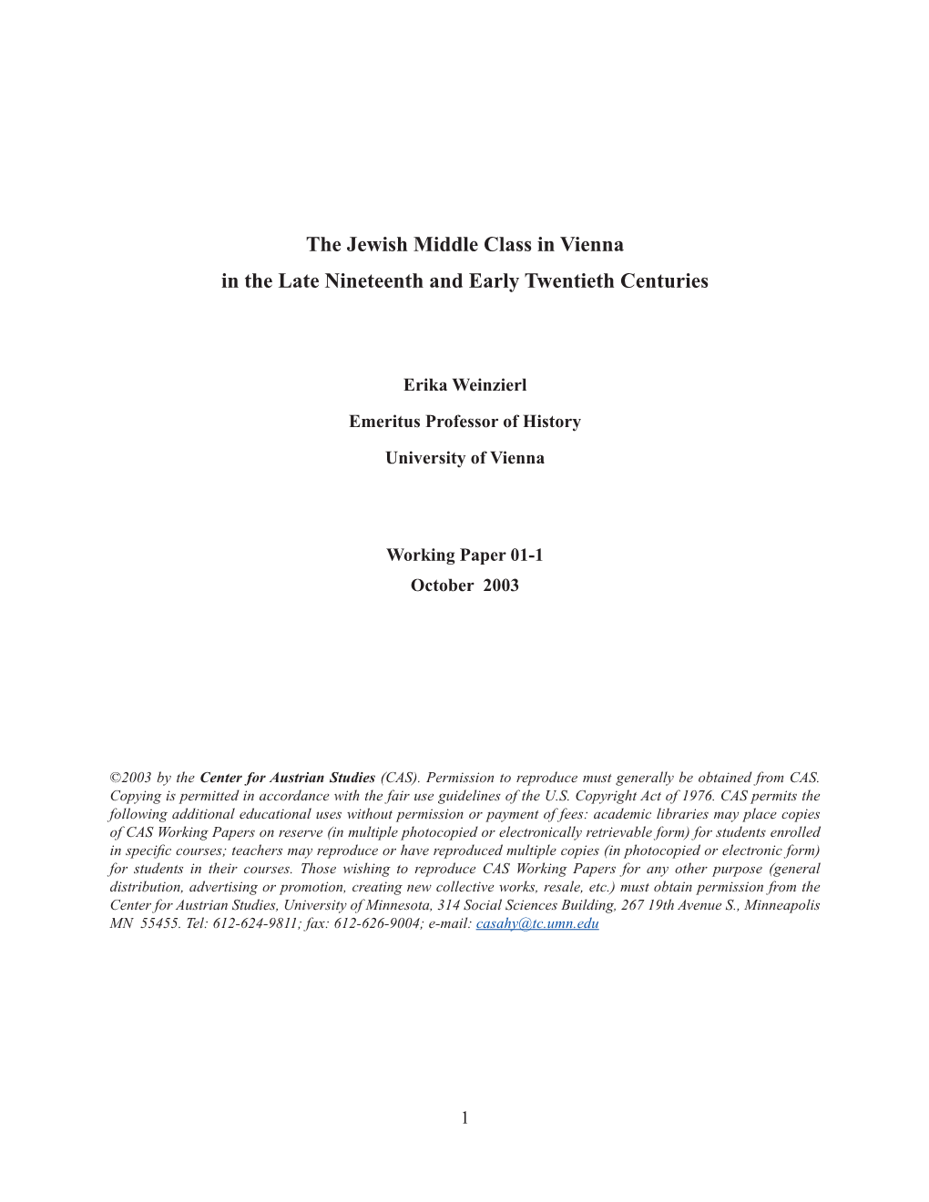 The Jewish Middle Class in Vienna in the Late Nineteenth and Early Twentieth Centuries