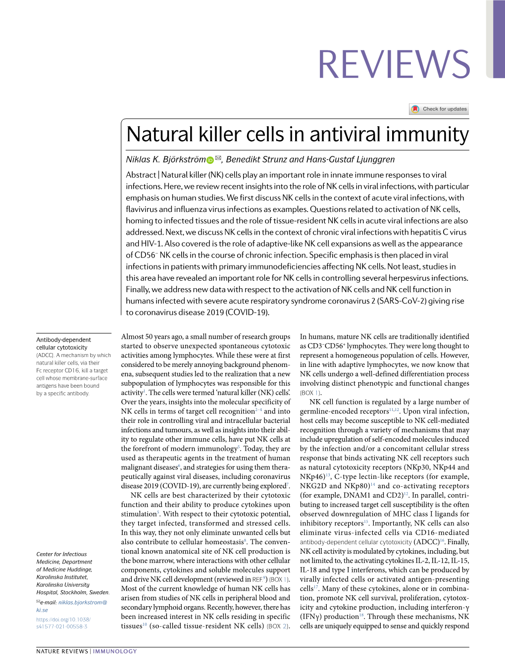 Natural Killer Cells in Antiviral Immunity