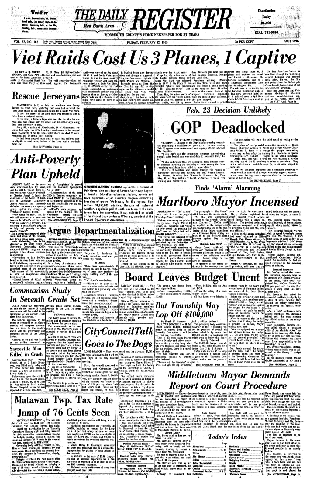 REPUBLICANS, Page 3) ASBURY PARK - He Never Tion, Is "Completely in Accord Once Mentioned Mm by Name, with the Economic Opportunity GROUNDBREAKING ADDRESS — James R