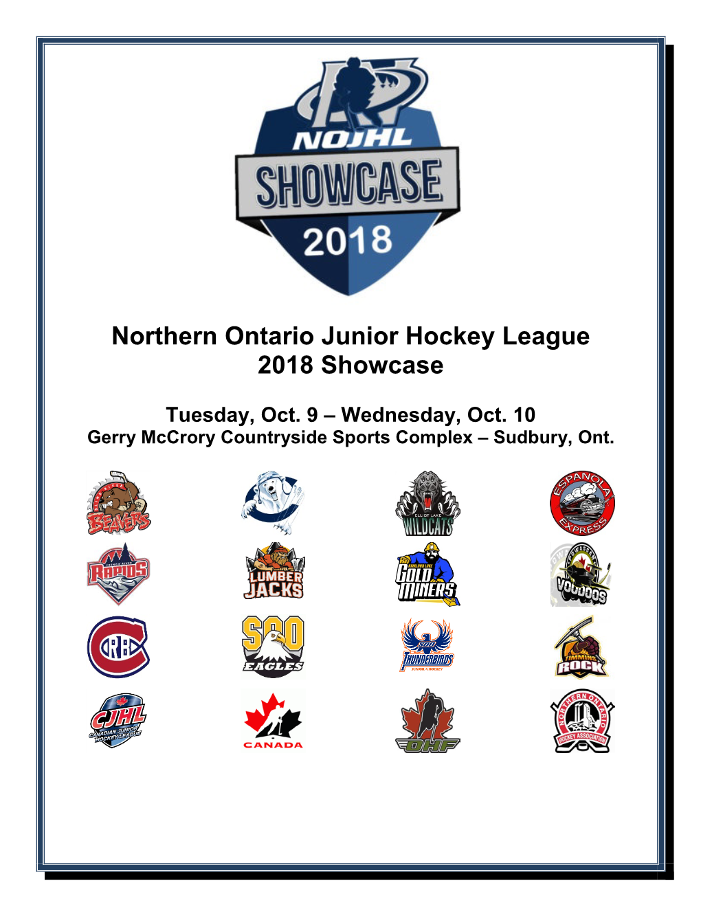 Northern Ontario Junior Hockey League 2018 Showcase