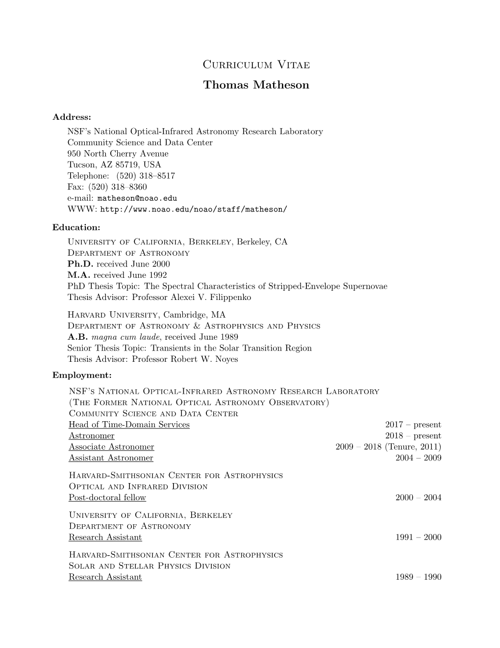 Curriculum Vitae Thomas Matheson