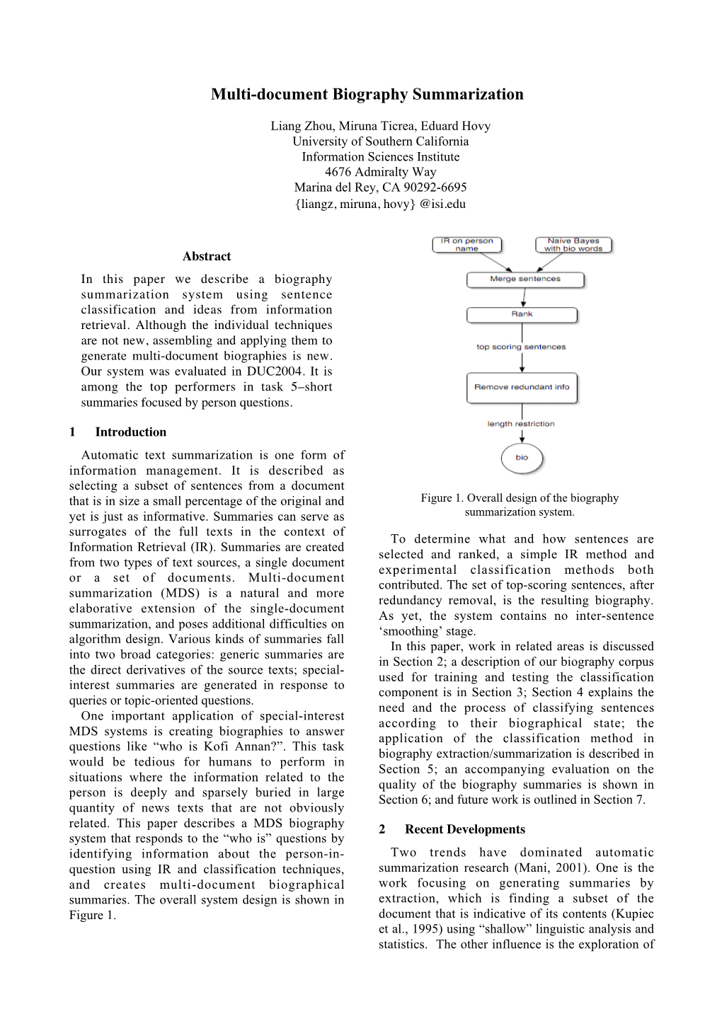 Multi-Document Biography Summarization