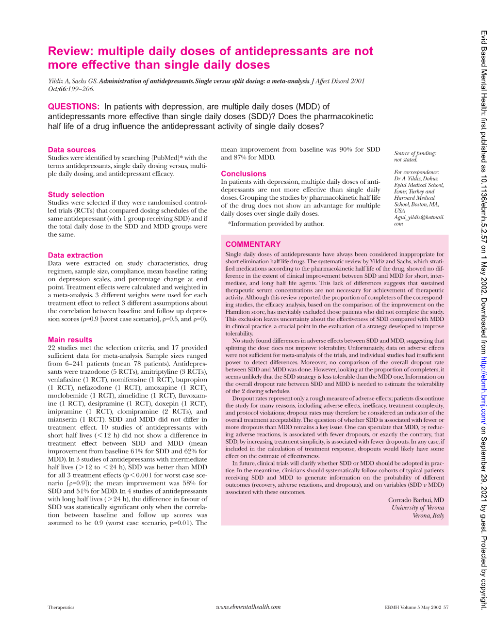 Review: Multiple Daily Doses of Antidepressants Are Not More Effective Than Single Daily Doses