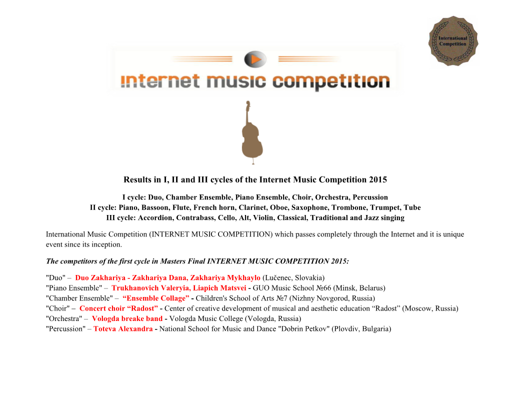Results in I, II and III Cycles of the Internet Music Competition 2015