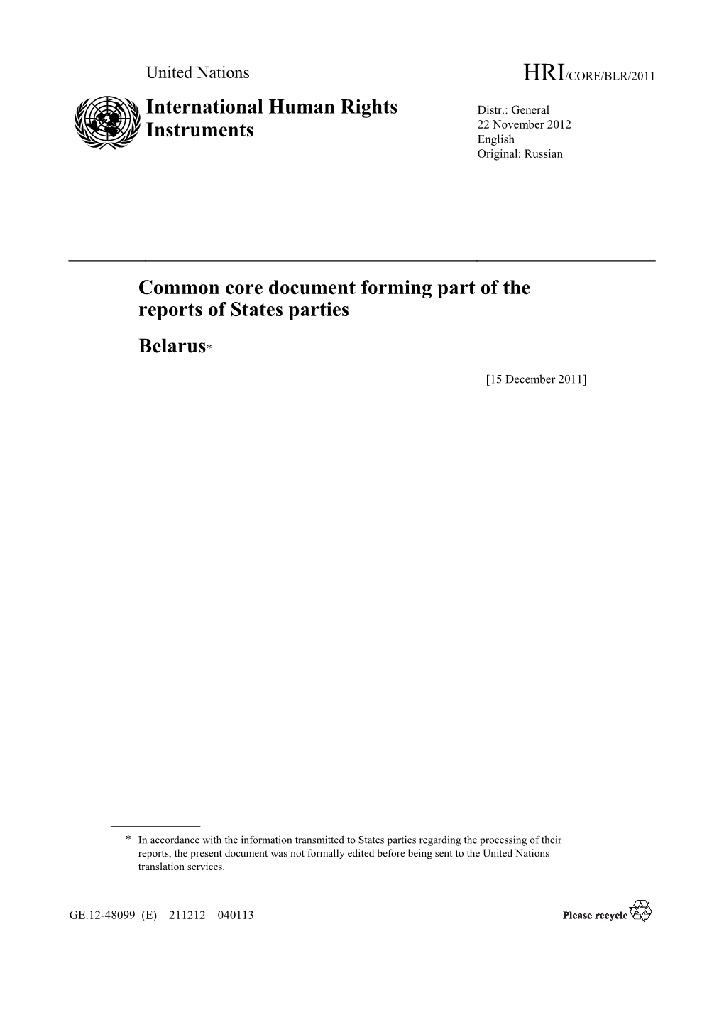 Common Core Document Forming Part of the Reports of States Parties