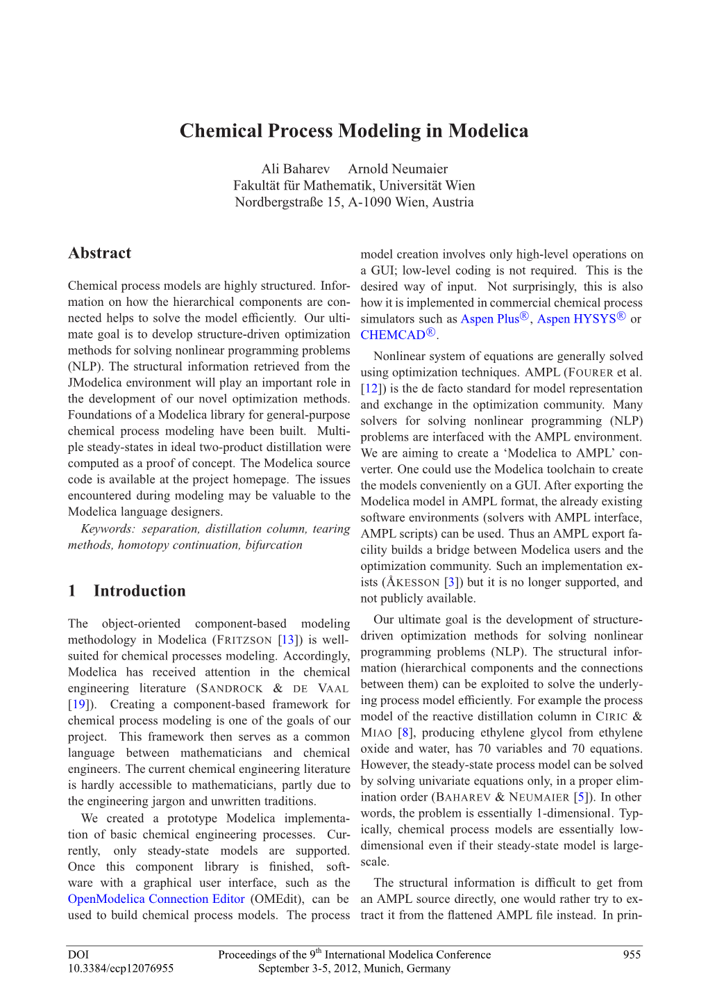 Chemical Process Modeling in Modelica