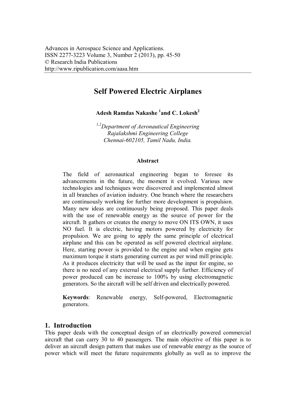 Self Powered Electric Airplanes