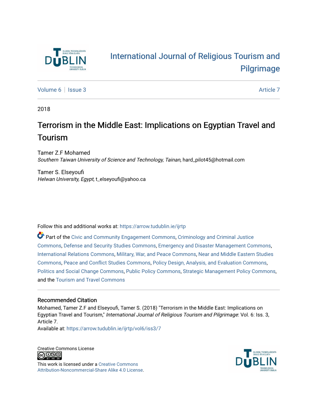 Terrorism in the Middle East: Implications on Egyptian Travel and Tourism