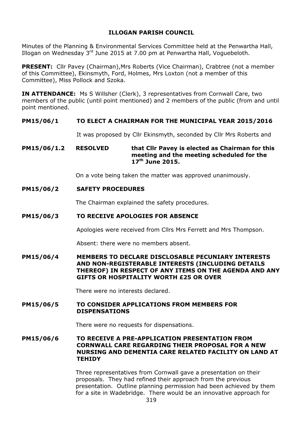 319 ILLOGAN PARISH COUNCIL Minutes of the Planning