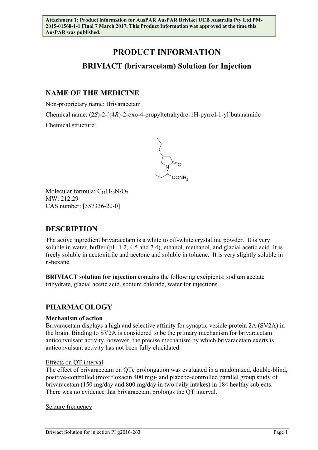 Attachment: Product Information Brivaracetam