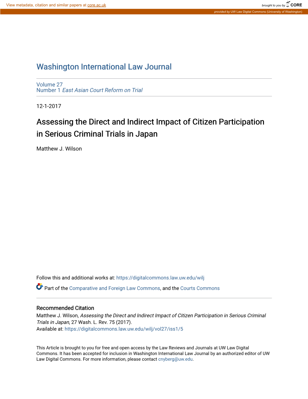 Assessing the Direct and Indirect Impact of Citizen Participation in Serious Criminal Trials in Japan