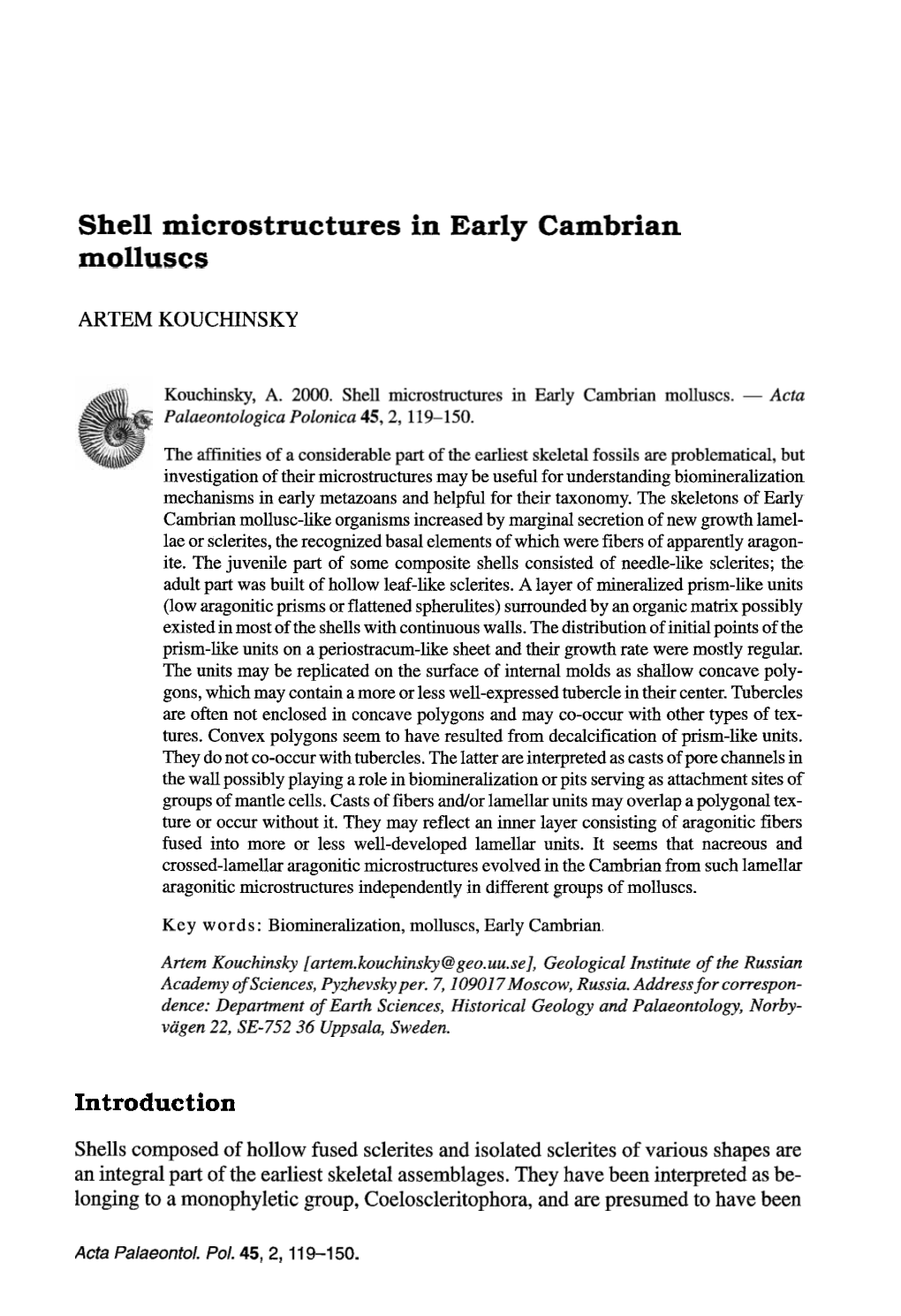 Shell Microstructures in Early Cambrian Molluscs