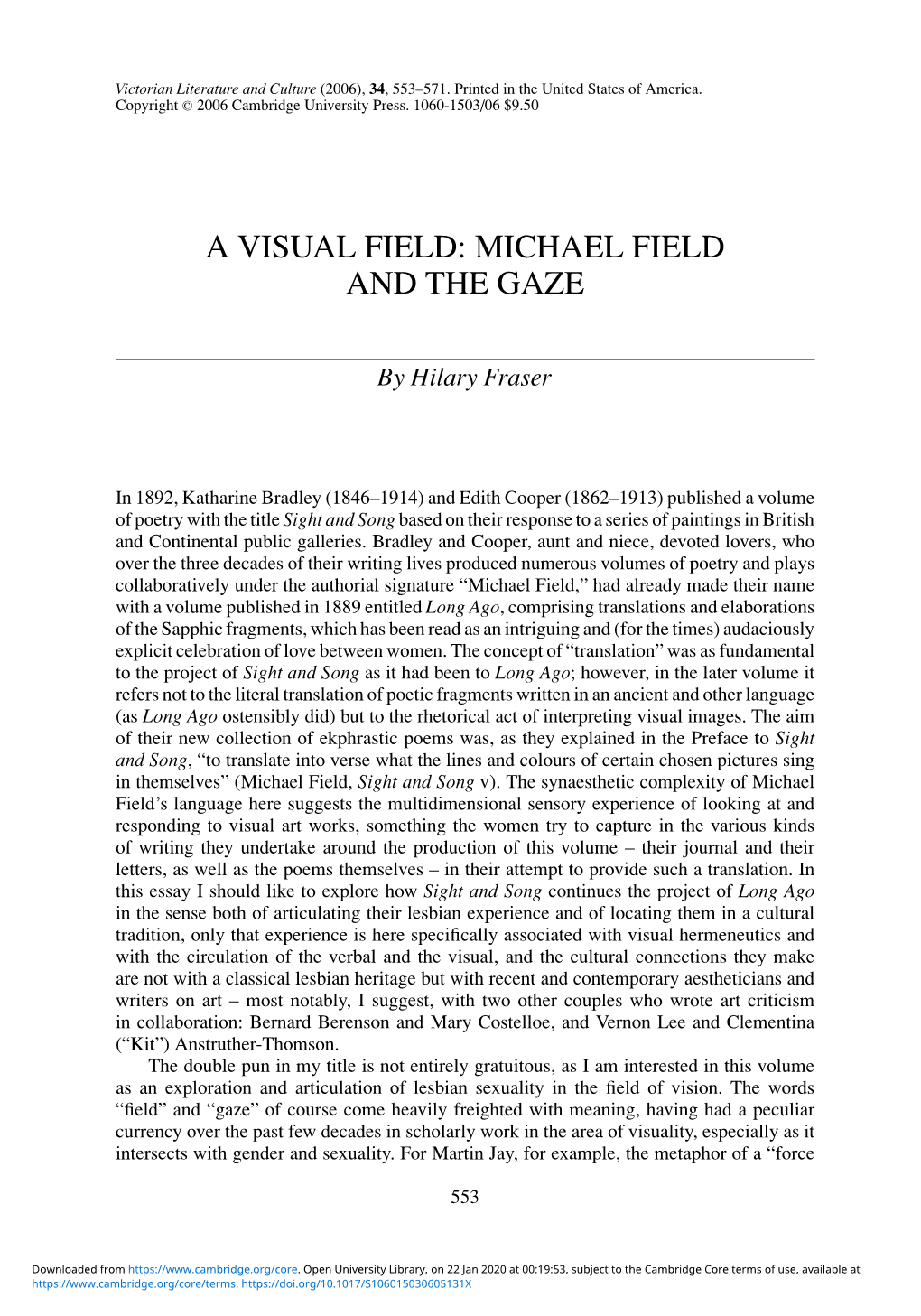Michael Field and the Gaze