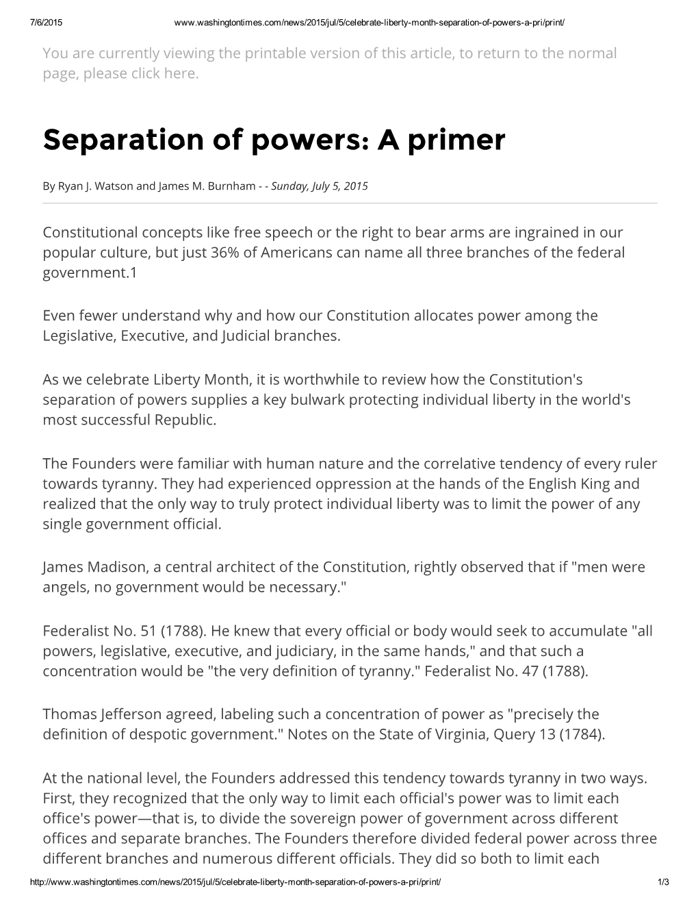 Separation of Powers: a Primer