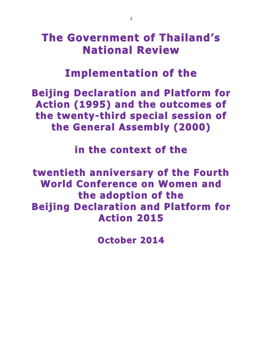 The Government of Thailand's National Review