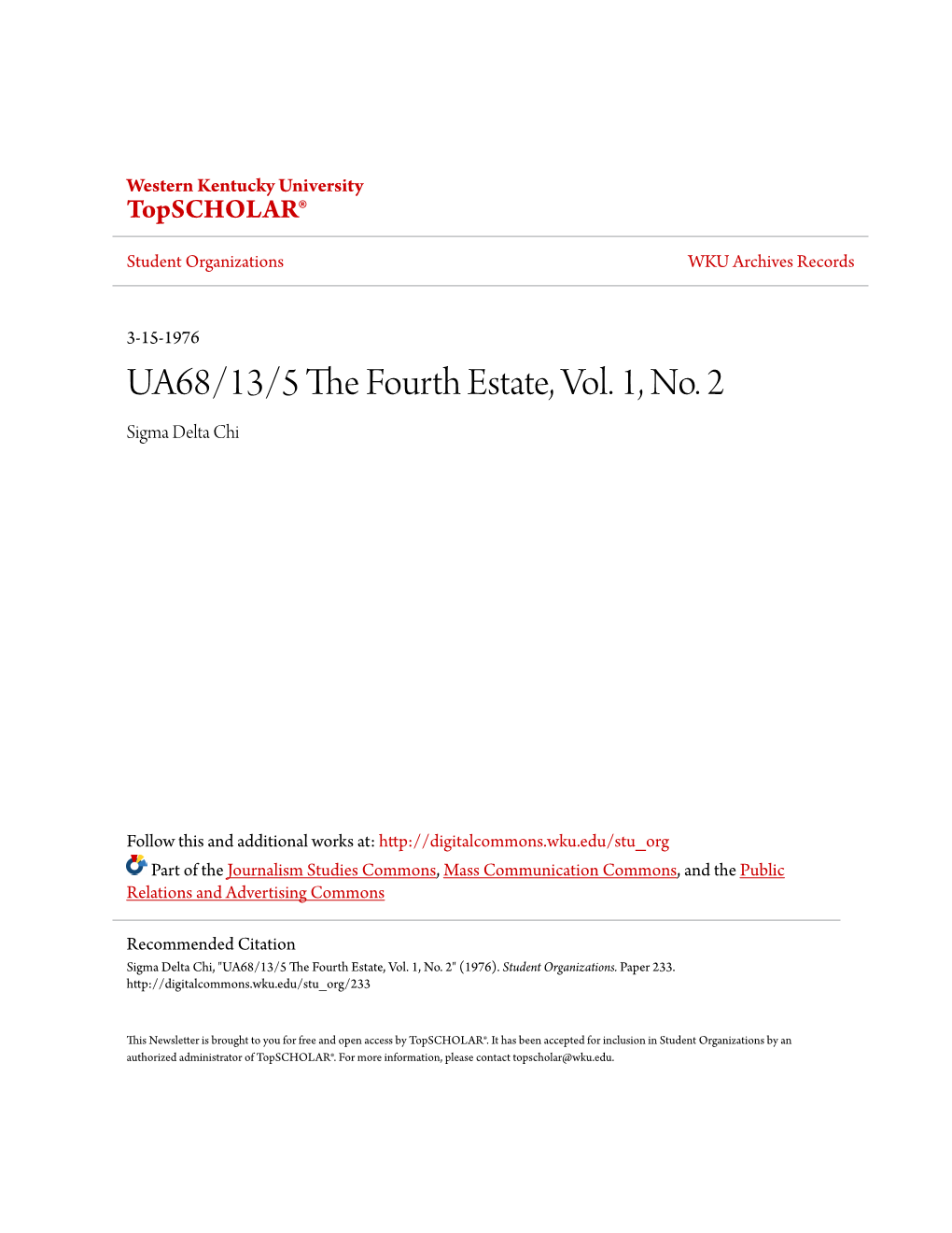 UA68/13/5 the Fourth Estate, Vol. 1, No. 2