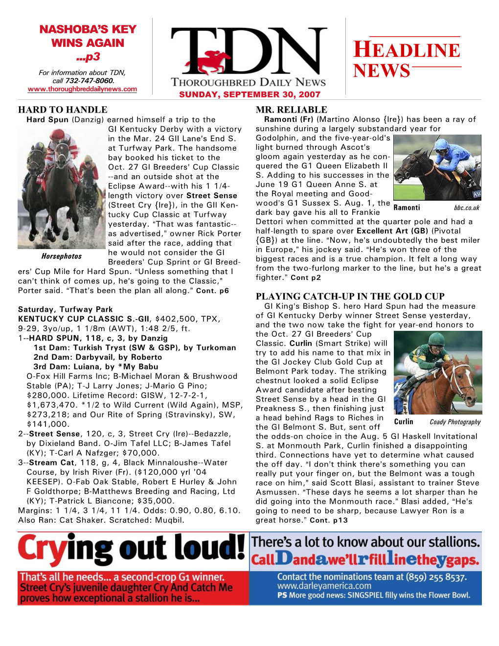 HEADLINE for Information About TDN, Call 732-747-8060