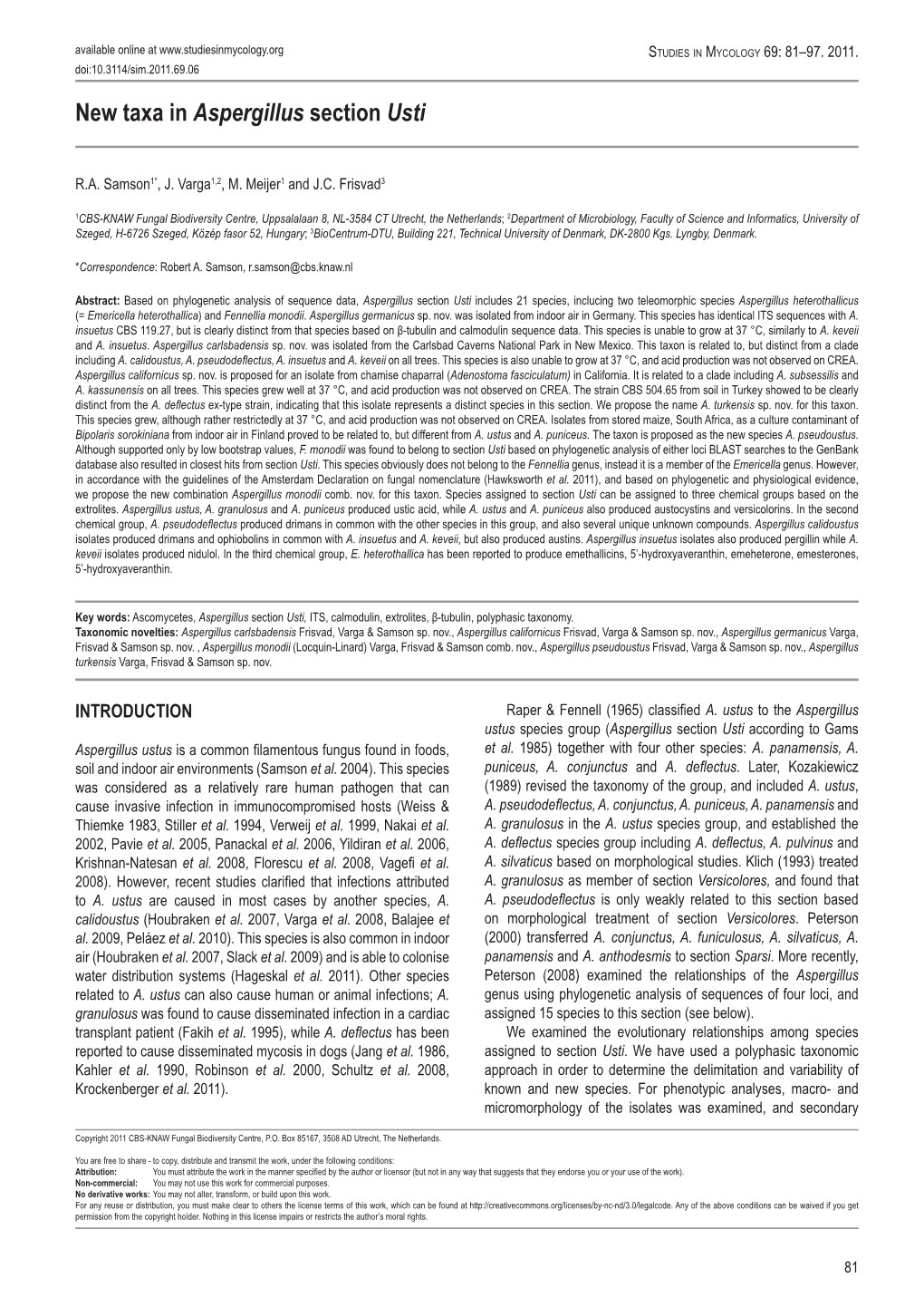 New Taxa in Aspergillus Section Usti