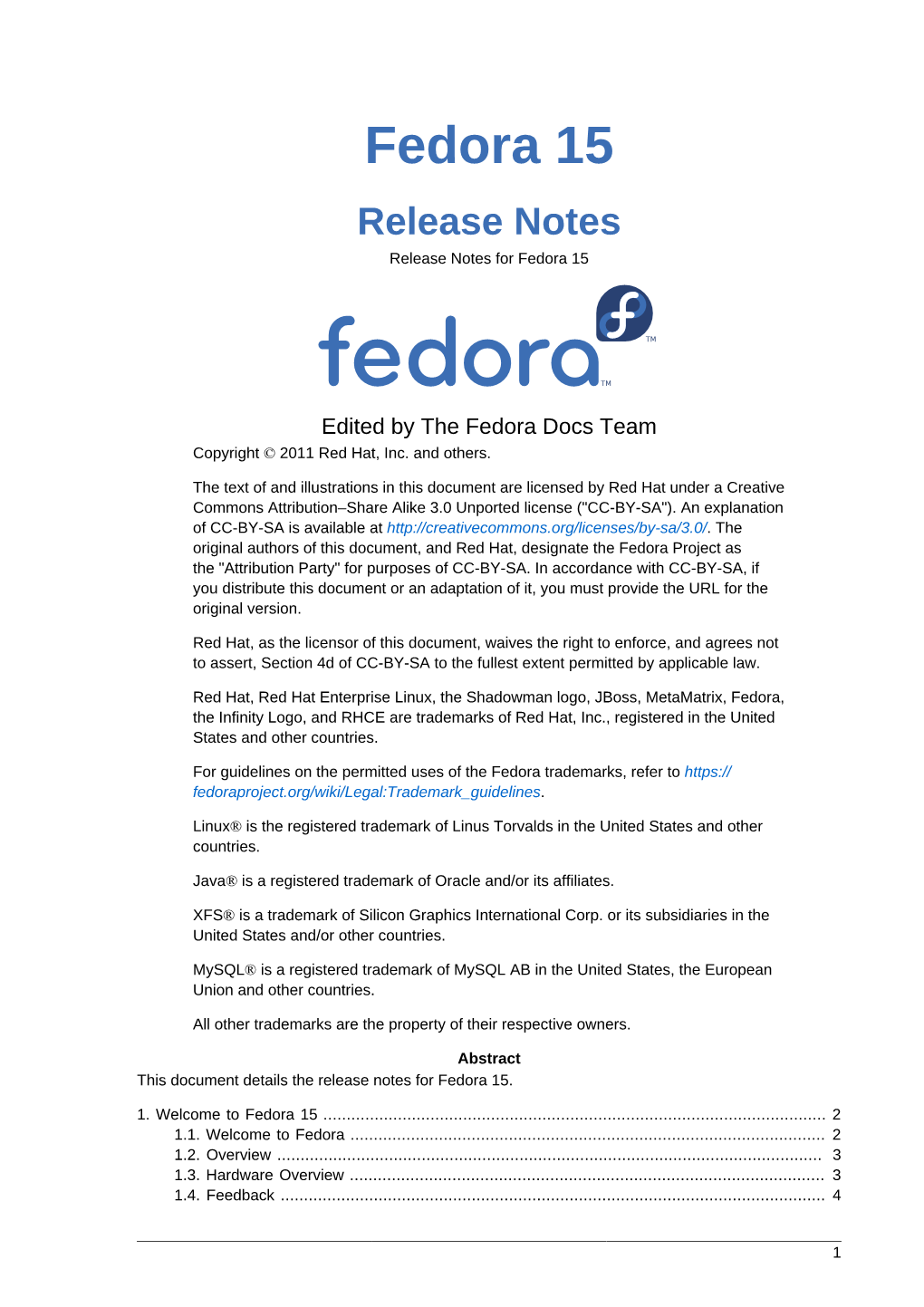 Release Notes for Fedora 15