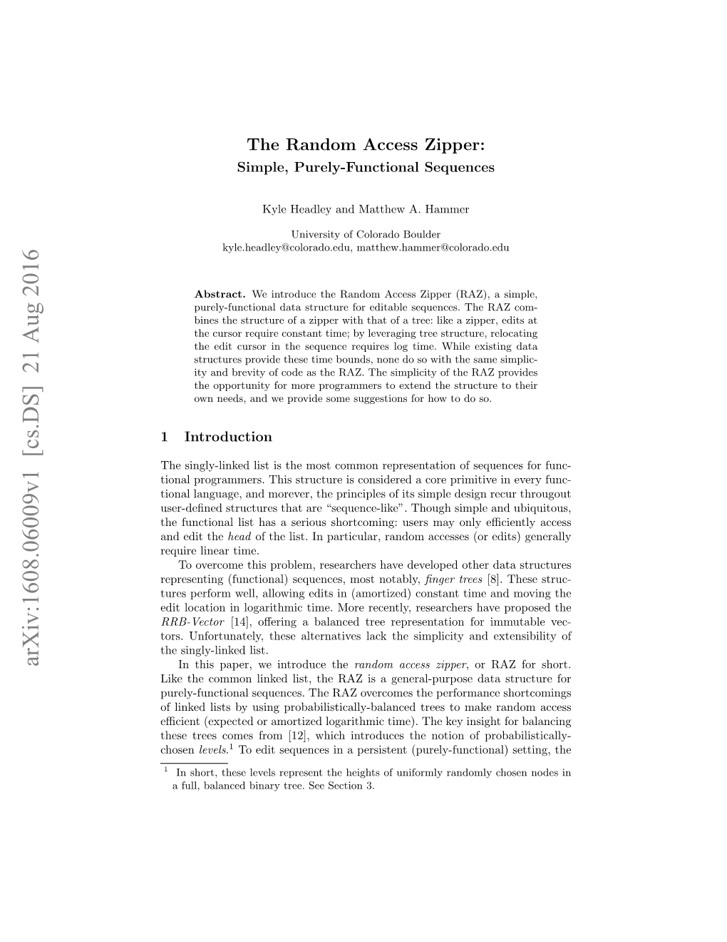 The Random Access Zipper: Simple, Purely-Functional Sequences