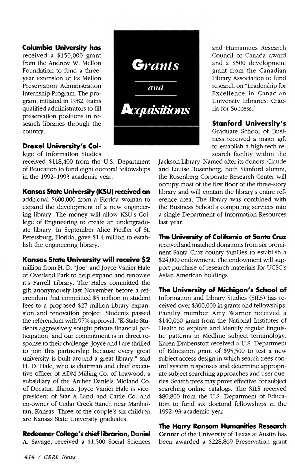 ACRL News Issue (B) of College & Research Libraries