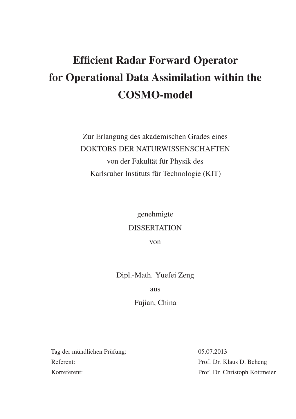 Efficient Radar Forward Operator for Operational Data Assimilation