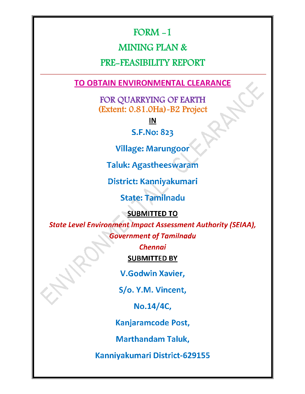 Form -1 Mining Plan & Pre-Feasibility Report