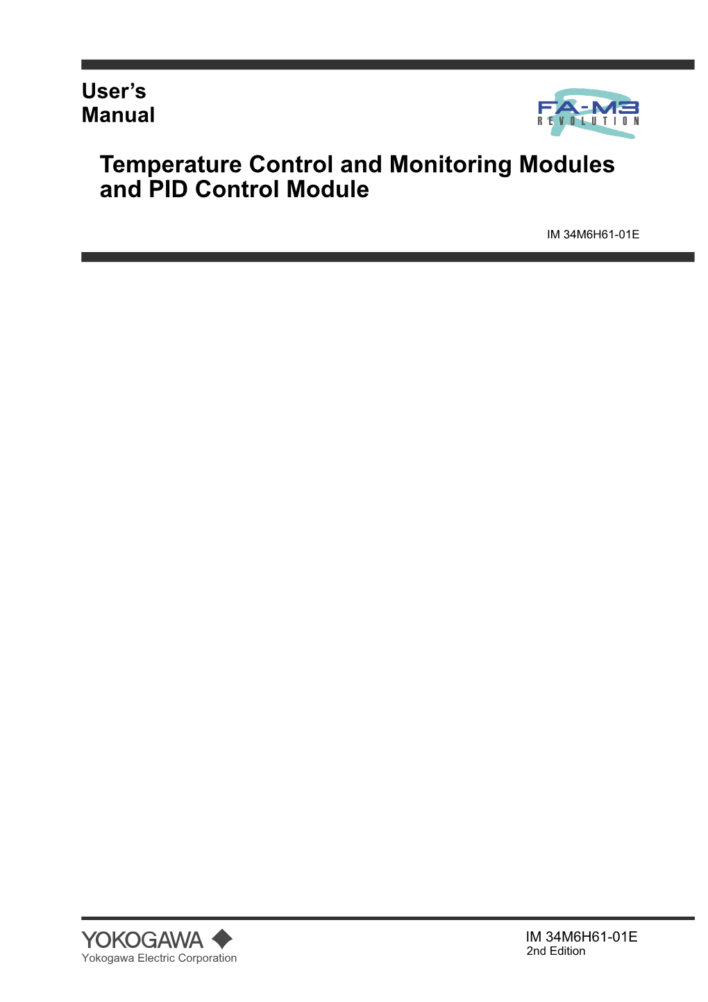 FA-M3 Temperature Control and Monitoring Modules and PID Control Module IM 34M6H61-01E 2Nd Edition