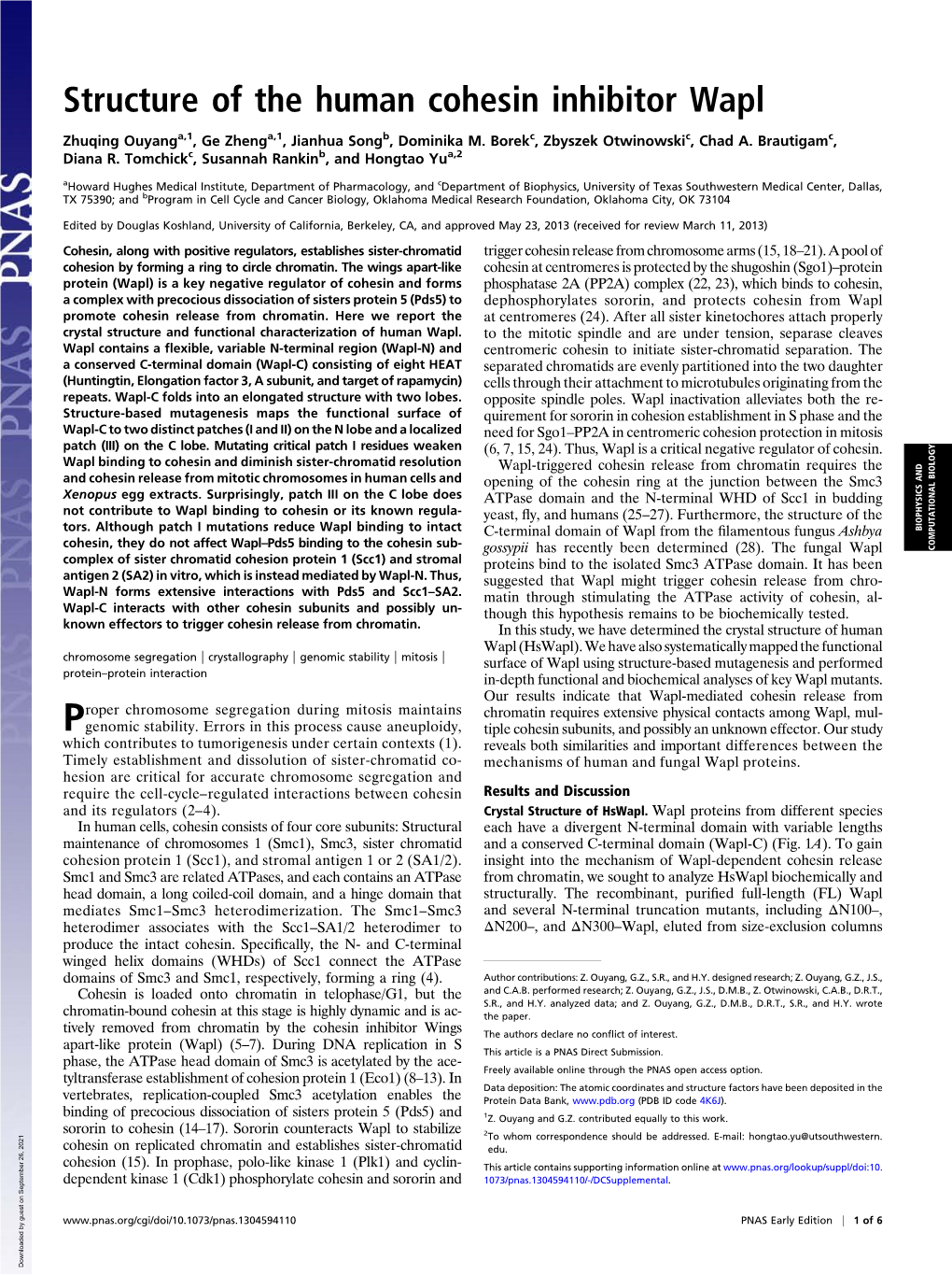 Structure of the Human Cohesin Inhibitor Wapl