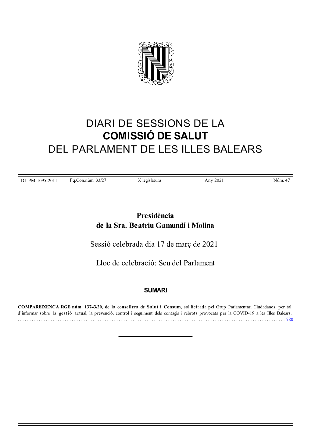 Diari De Sessions De La Comissió De Salut Del Parlament De Les Illes Balears
