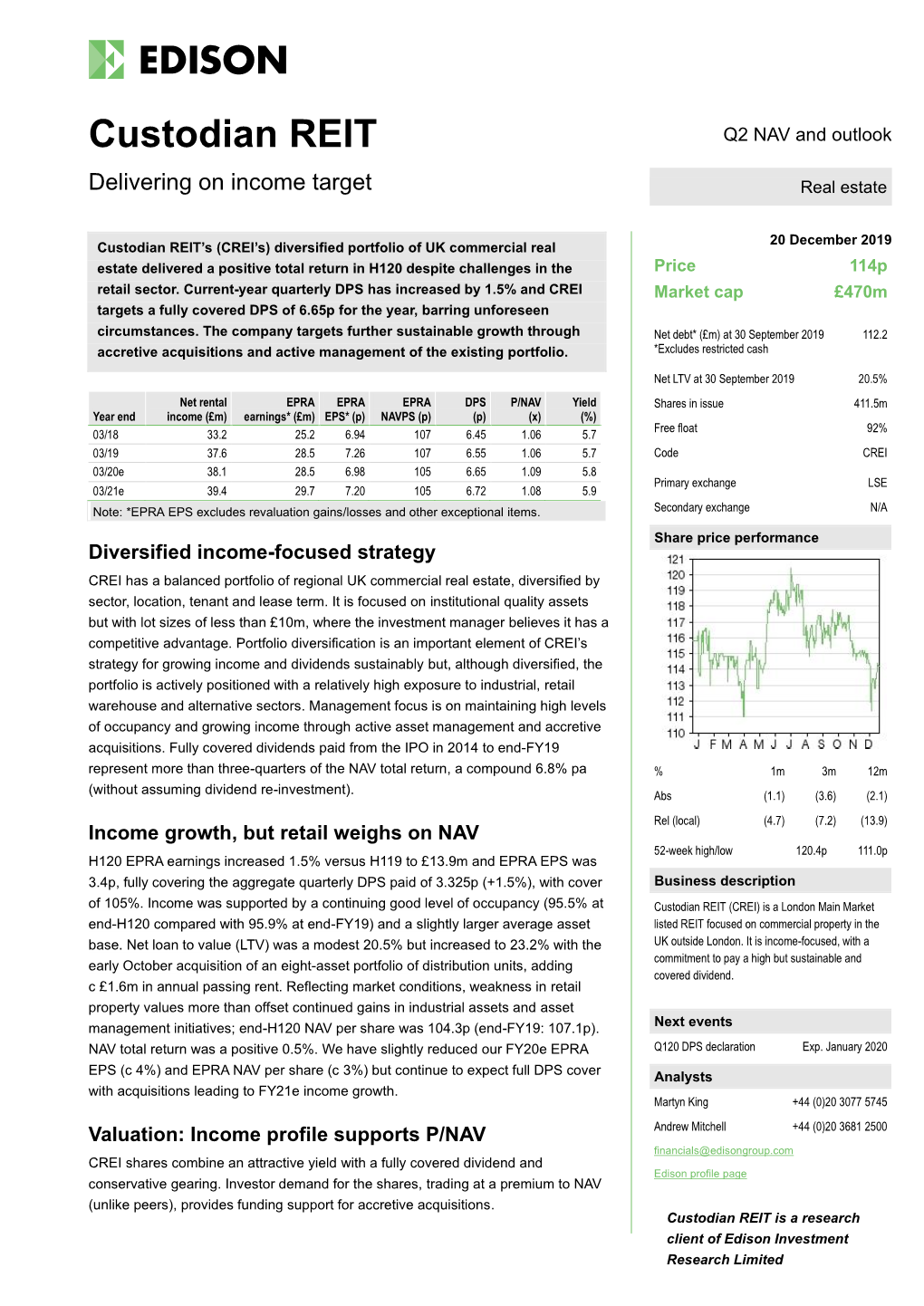 Custodian REIT Q2 NAV and Outlook