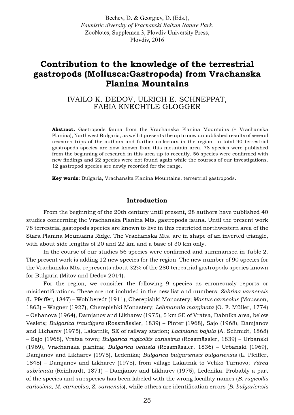Contribution to the Knowledge of the Terrestrial Gastropods (Mollusca:Gastropoda) from Vrachanska Planina Mountains