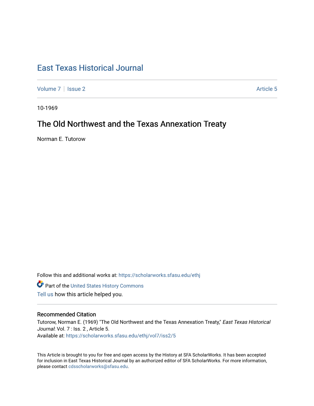 The Old Northwest and the Texas Annexation Treaty