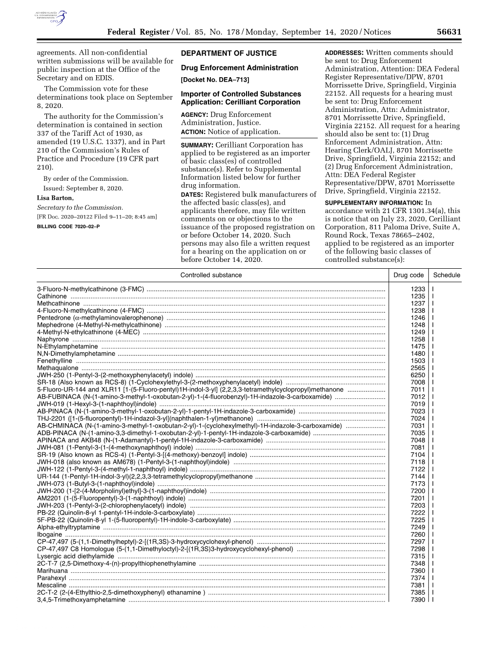 Federal Register/Vol. 85, No. 178/Monday, September 14, 2020