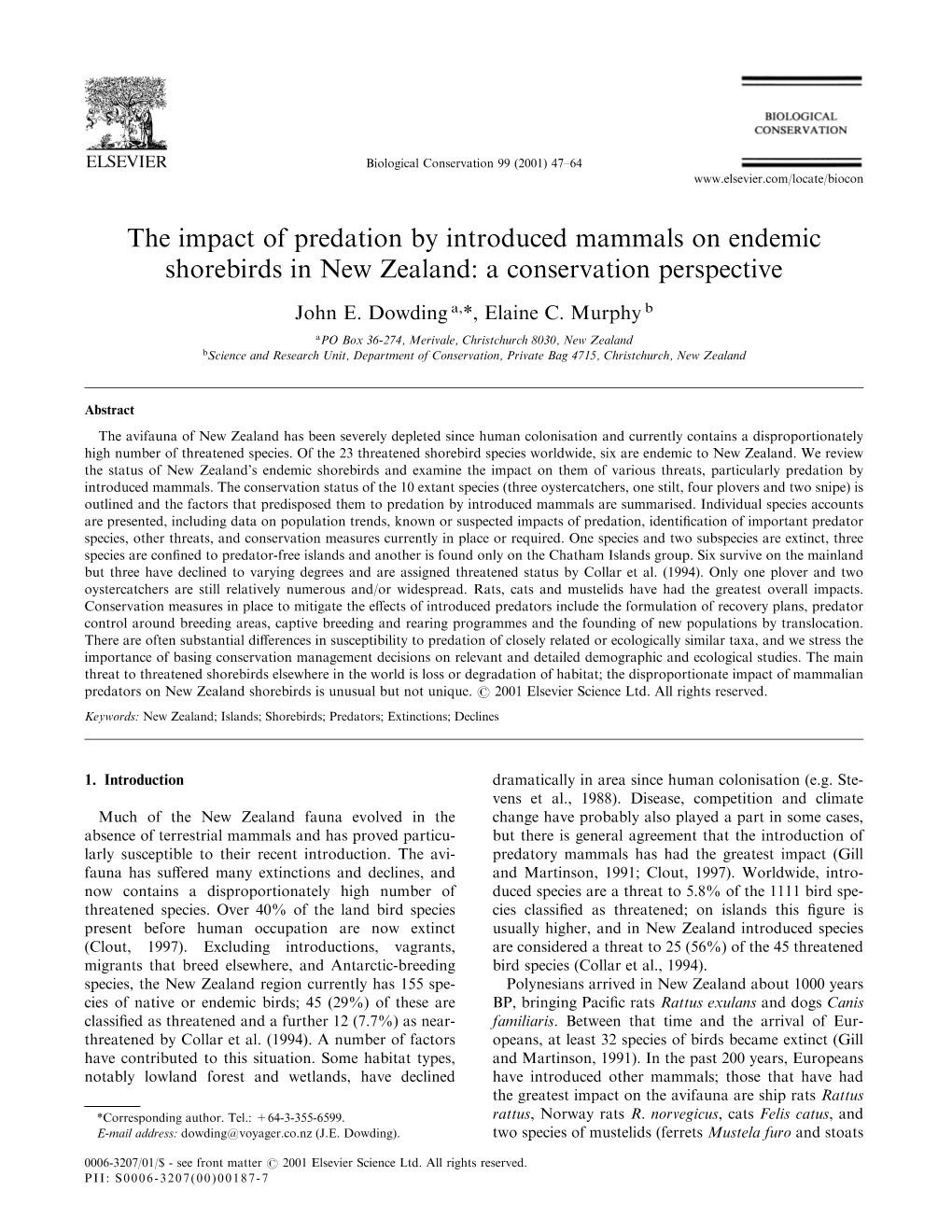 The Impact of Predation by Introduced Mammals on Endemic Shorebirds in New Zealand: a Conservation Perspective