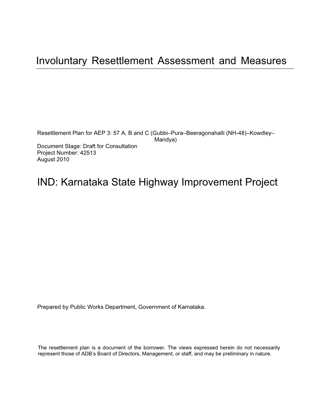 Karnataka State Highway Improvement Project: Resettlement