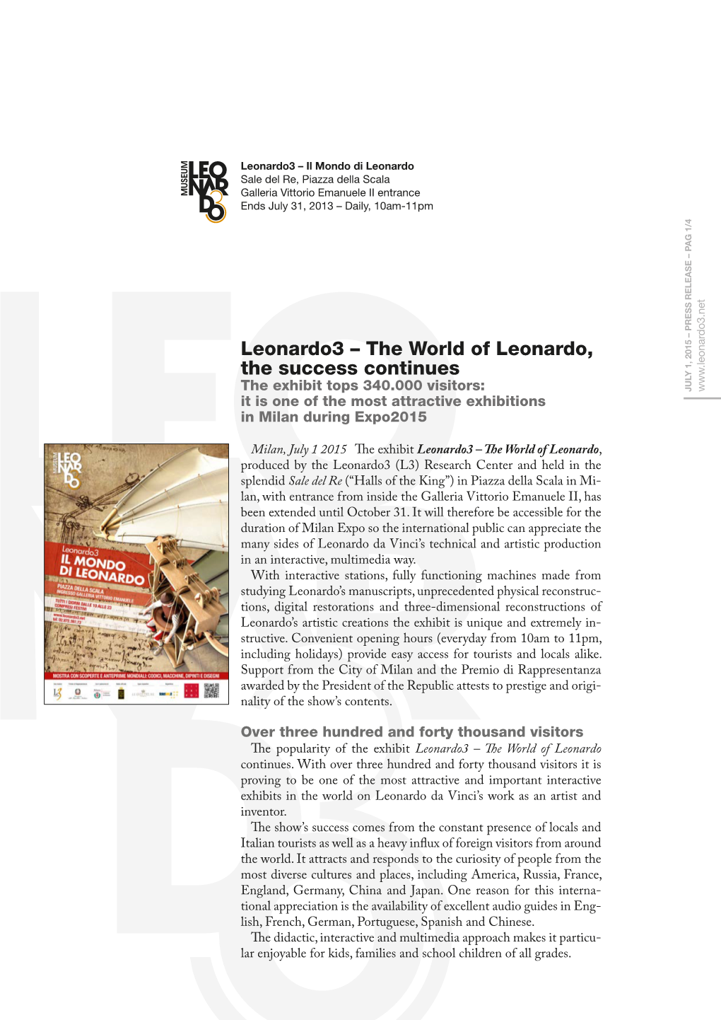 The World of Leonardo, the Success Continues