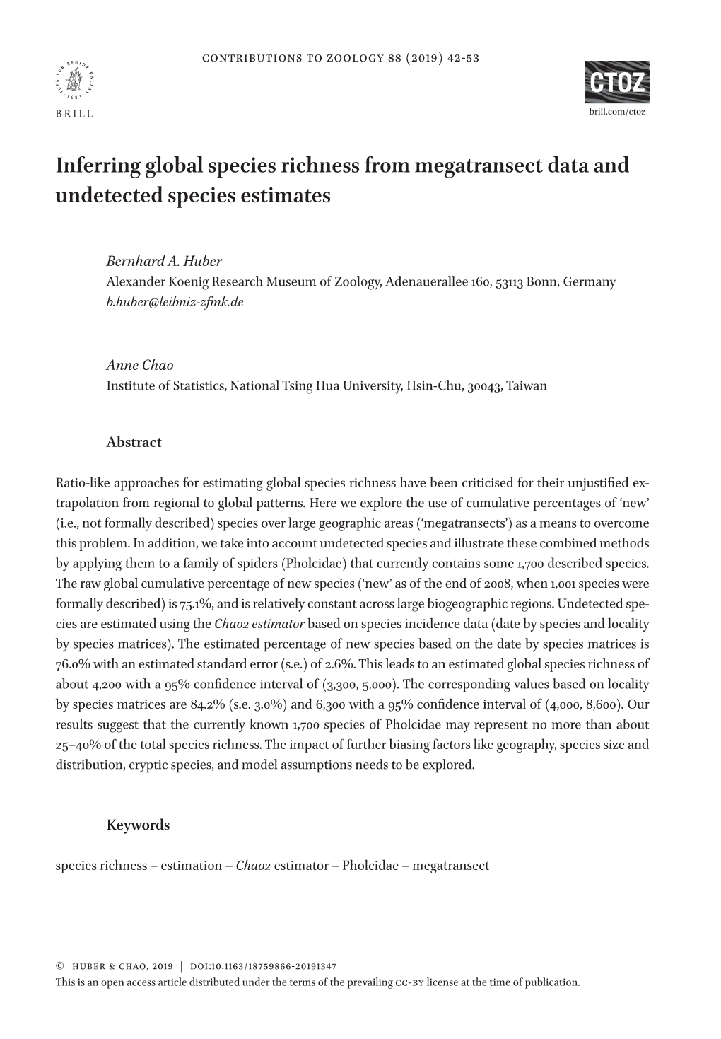 Inferring Global Species Richness from Megatransect Data and Undetected Species Estimates