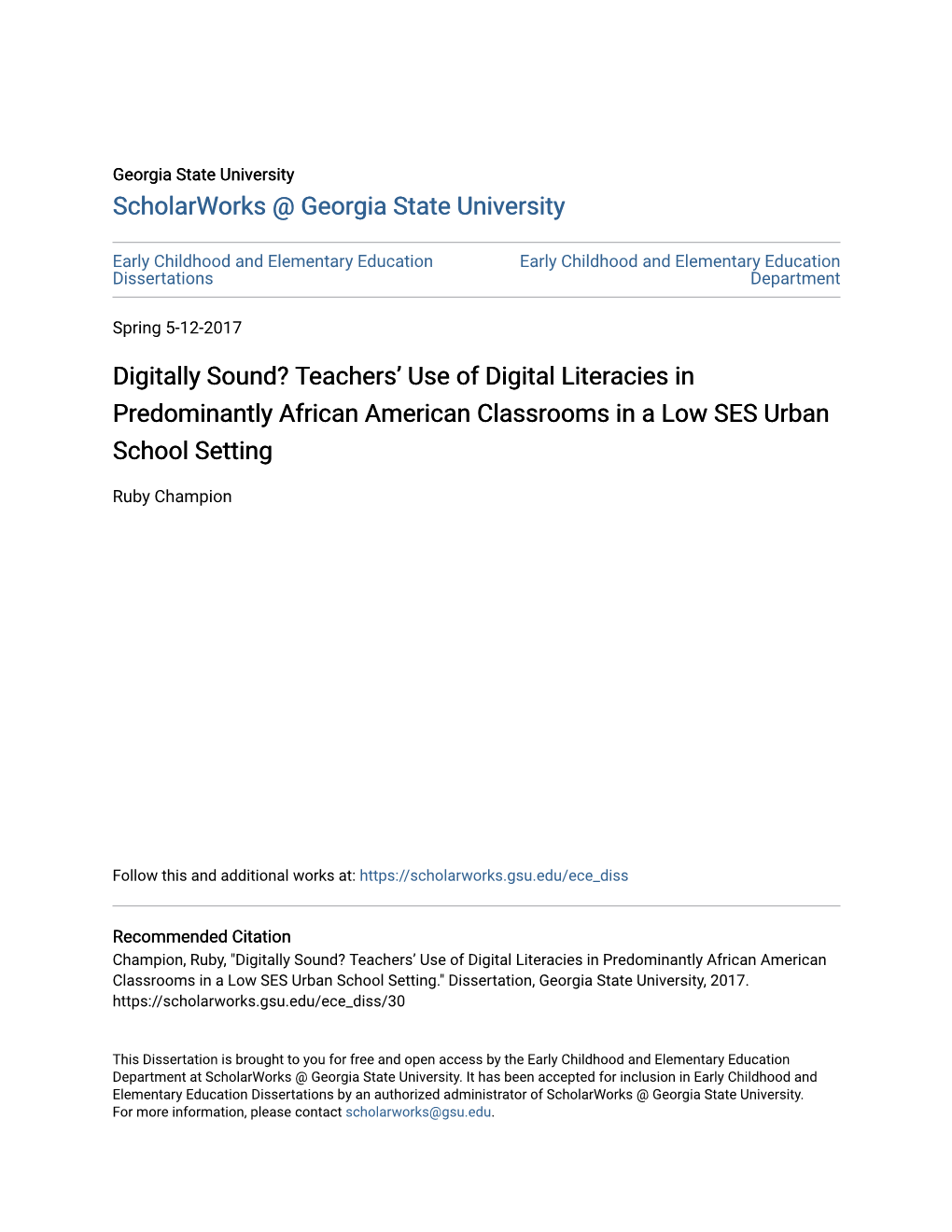 Teachers' Use of Digital Literacies in Predominantly African American