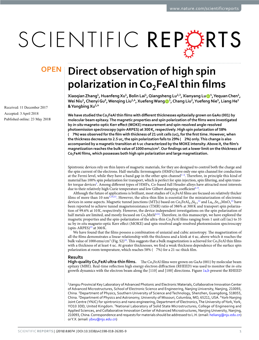 Direct Observation of High Spin Polarization in Co2feal Thin Films